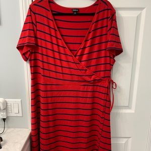 TORRID red/blue striped faux wrap dress size 3